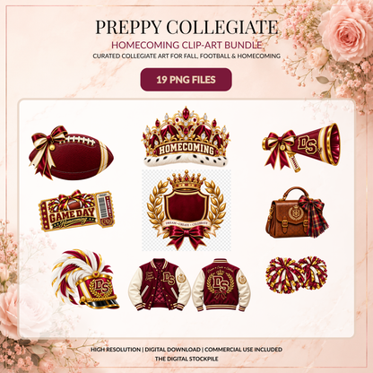 Preppy Collegiate Homecoming Clipart Bundle | 19 PNG Files