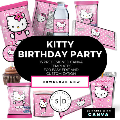 Kitty Birthday Party Favor Templates Bundle