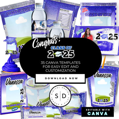 Congrats Class of 2025 – Blue & Silver Graduation Party Favor Bundle