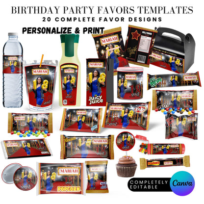 Hollywood Red Carpet Birthday Party Favors Templates Bundle