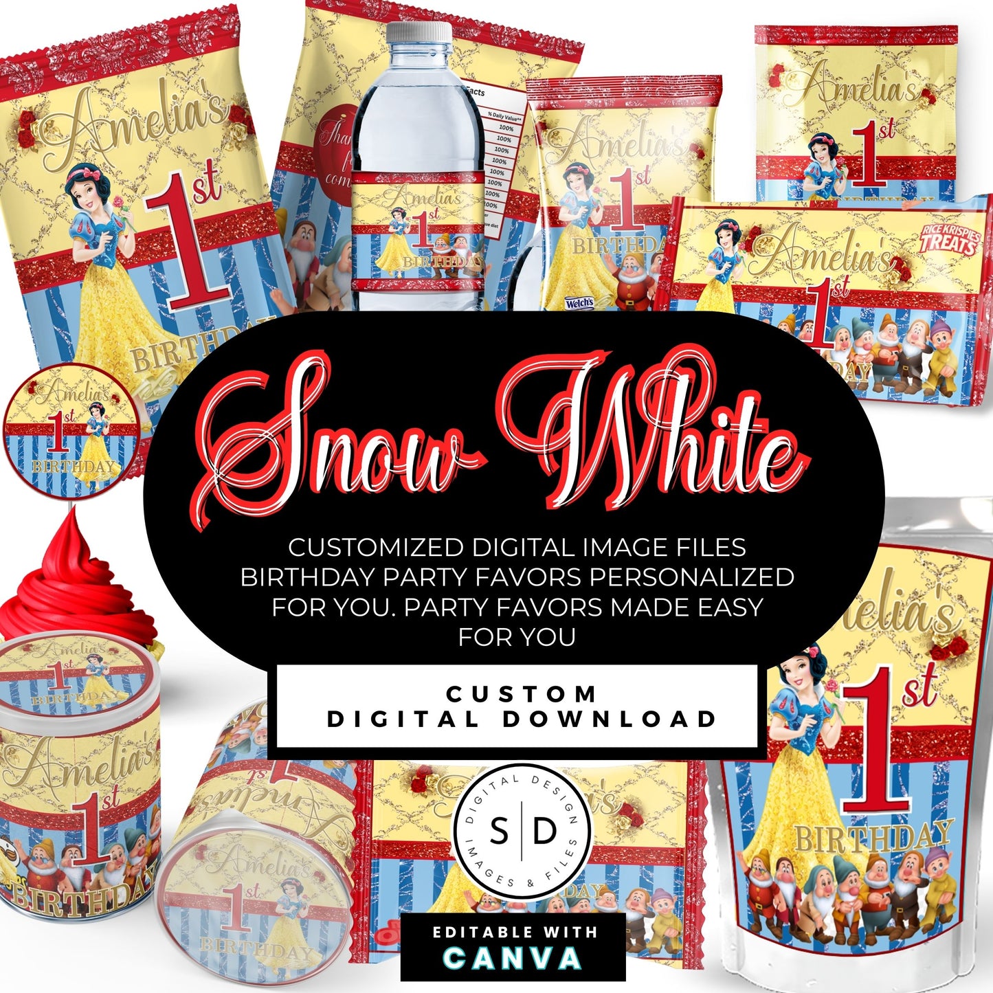 Snow White Party Favor Templates Bundle