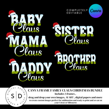 Family Claus Canva Frames Bundle - Printable & Sublimation Art Template