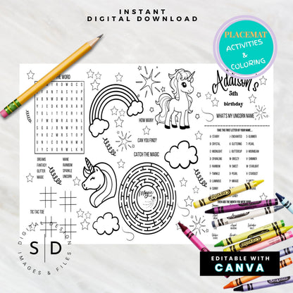 Magical Unicorn Party Activity Sheet