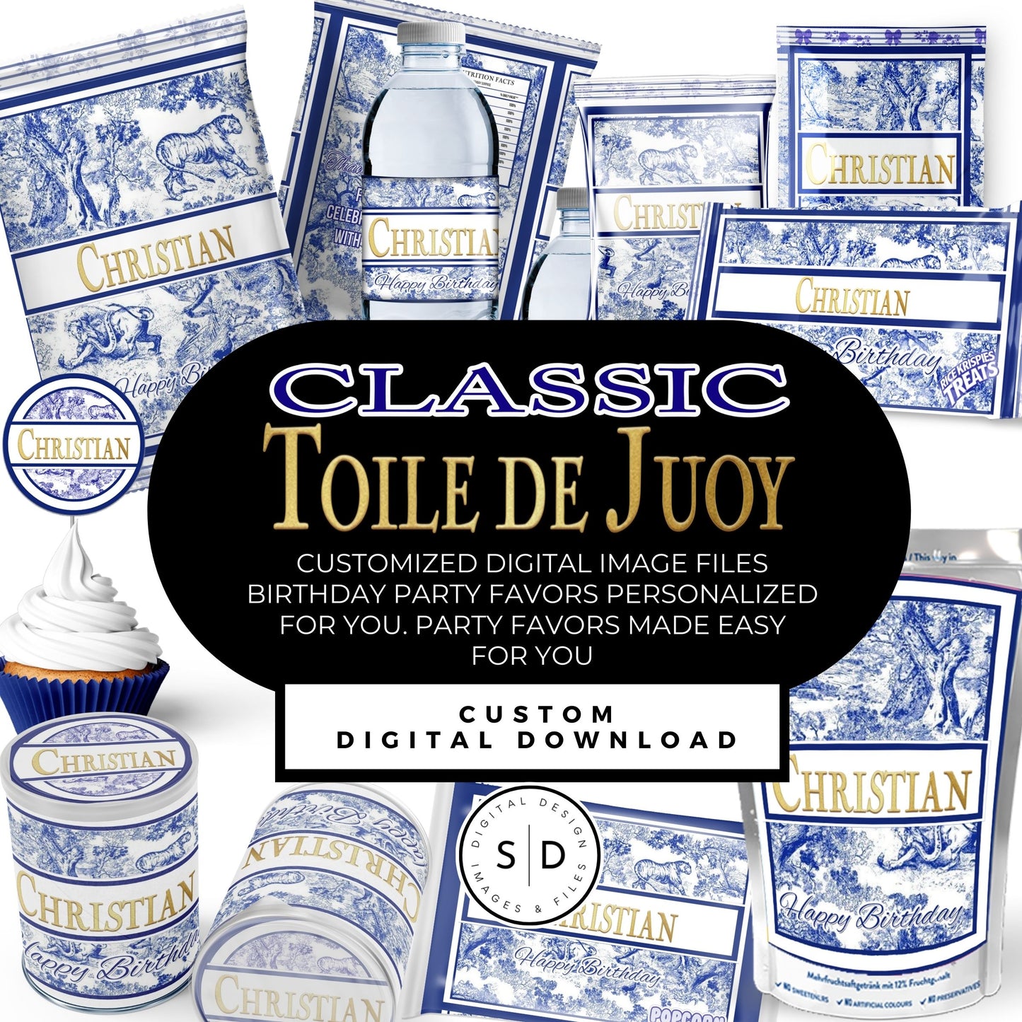 Classic Toile De Juoy Blue Party Printable Favor Designs DFY