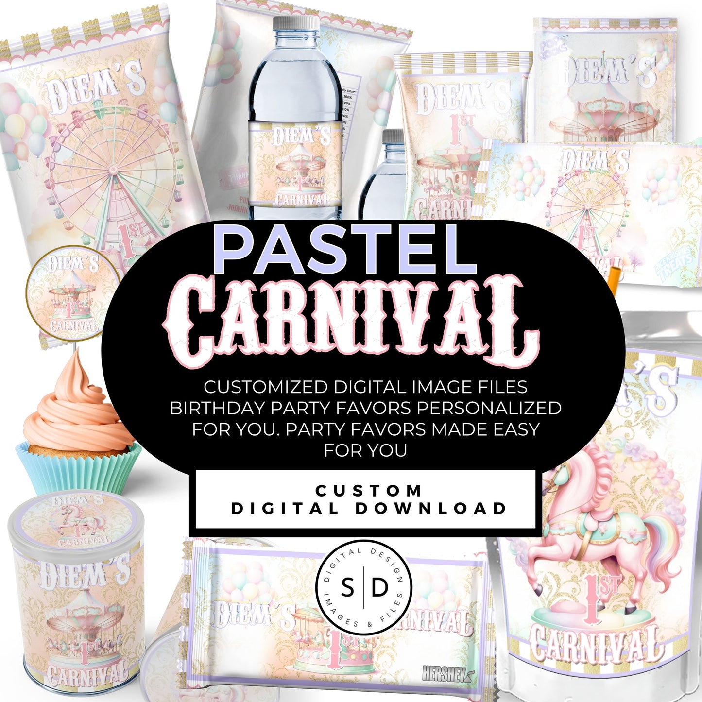 Pastel Carnival Birthday Party DFY Favor Bundle