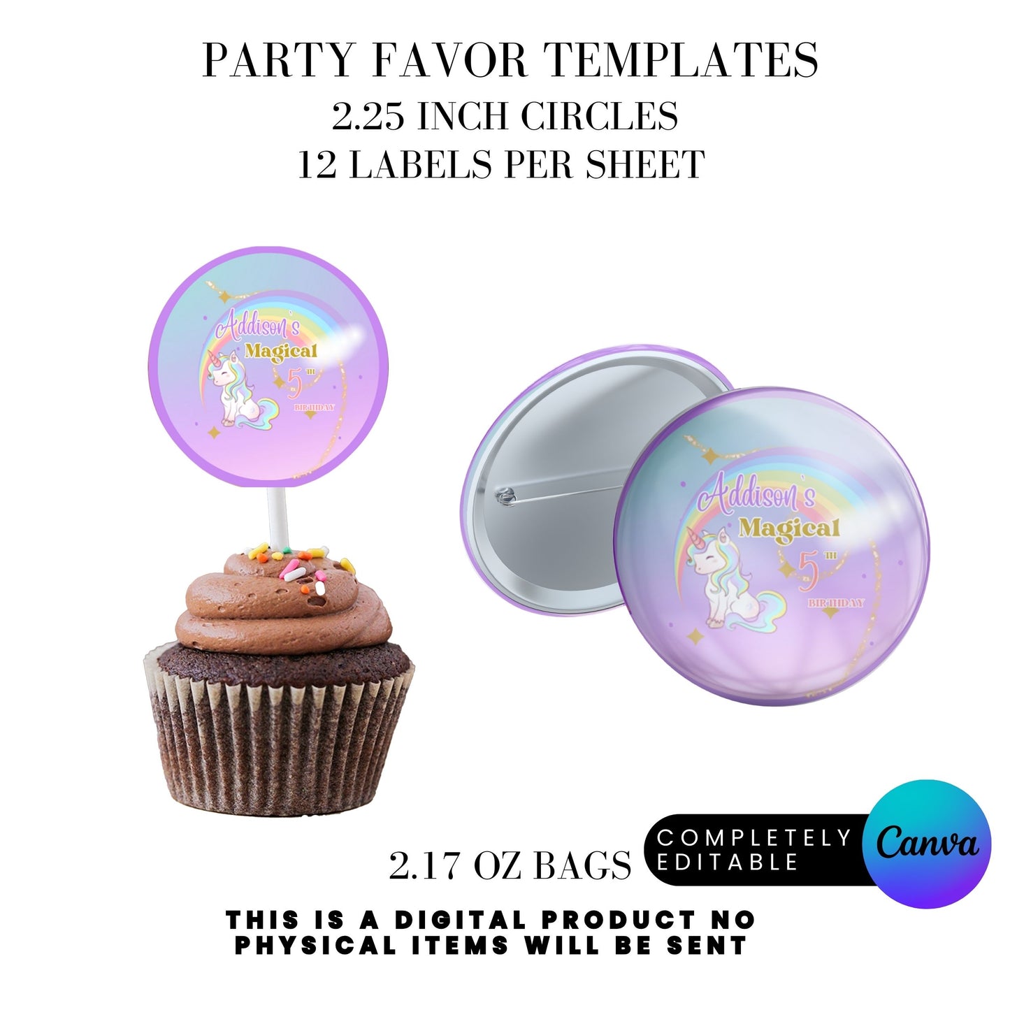 Magical Unicorn Birthday Party Favor Templates