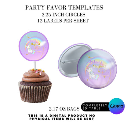 Magical Unicorn Birthday Party Favor Templates