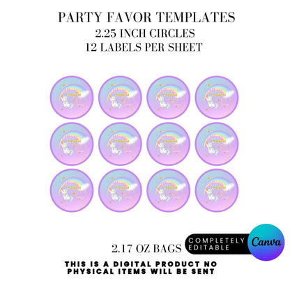 Magical Unicorn Birthday Party Favor Templates