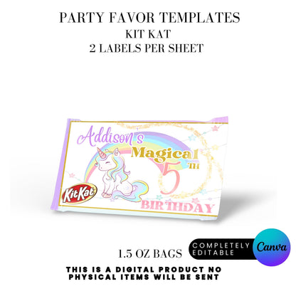 Magical Unicorn Birthday Party Favor Templates