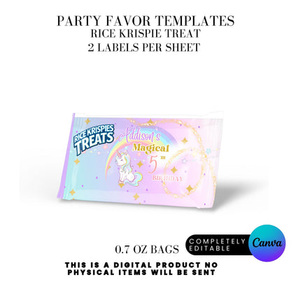 Magical Unicorn Birthday Party Favor Templates