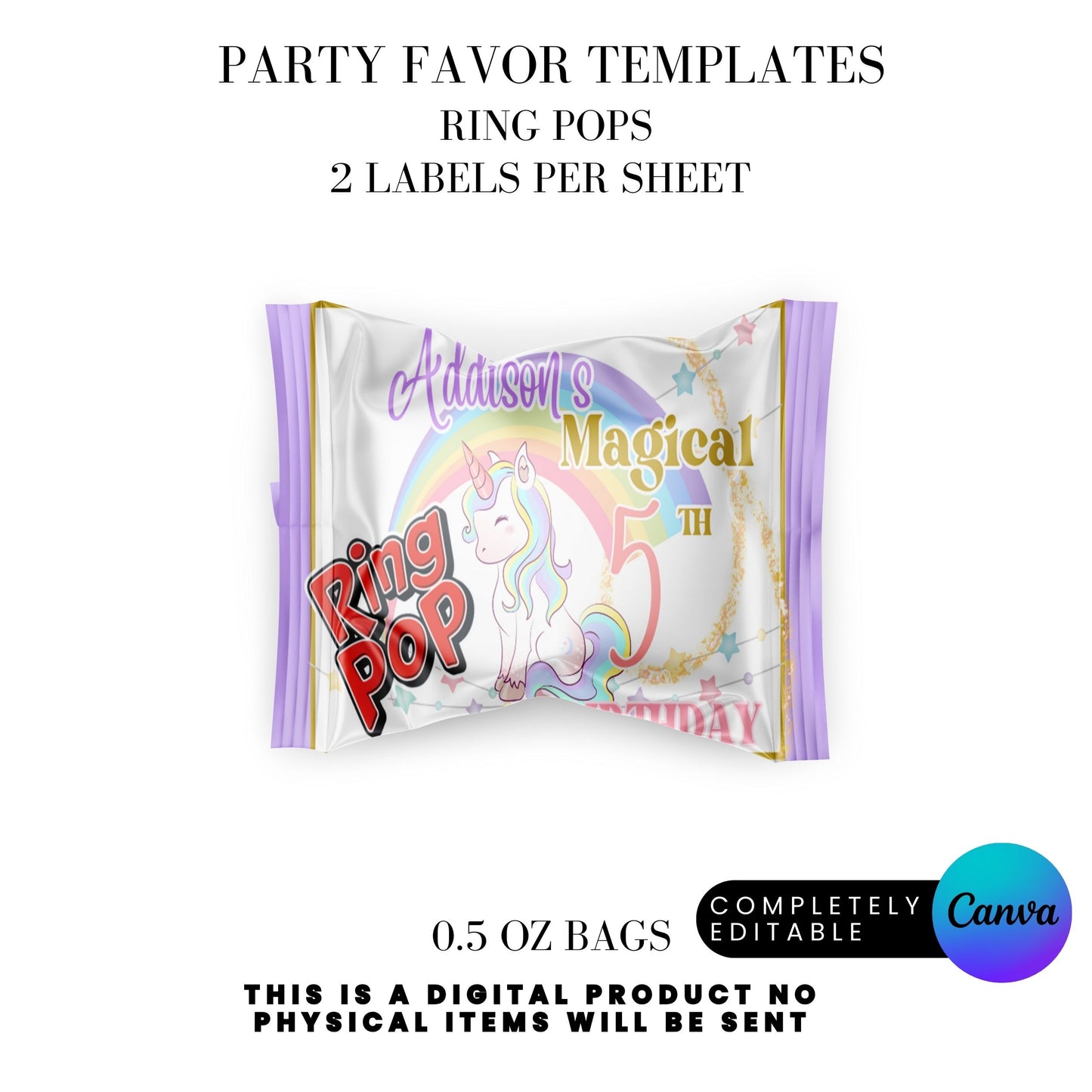 Magical Unicorn Birthday Party Favor Templates