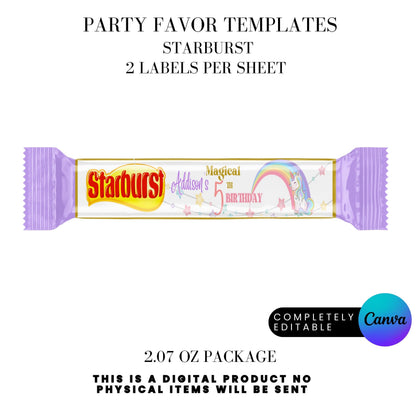 Magical Unicorn Birthday Party Favor Templates