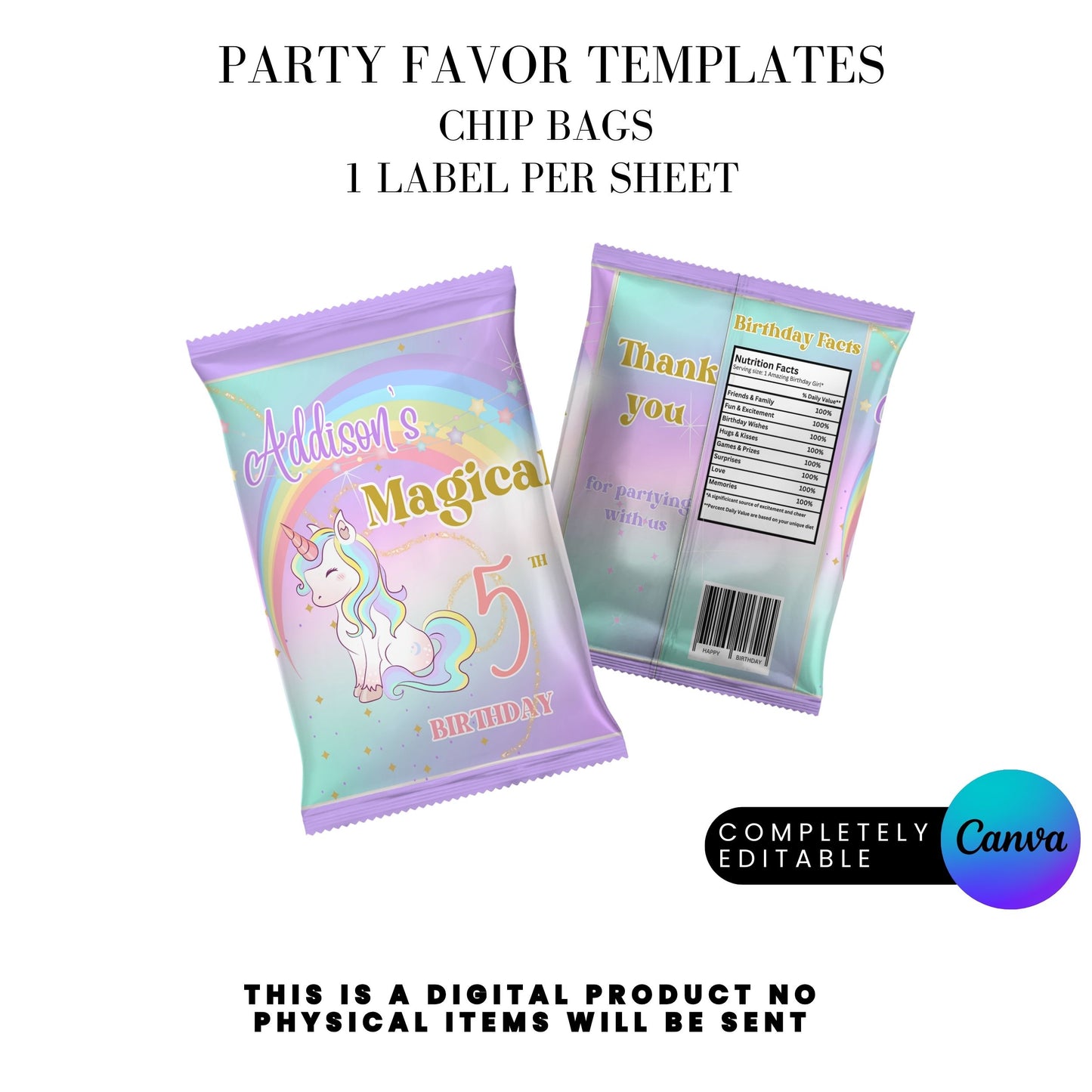 Magical Unicorn Birthday Party Favor Templates