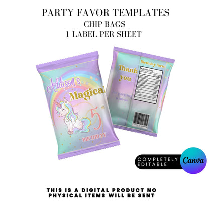 Magical Unicorn Birthday Party Favor Templates