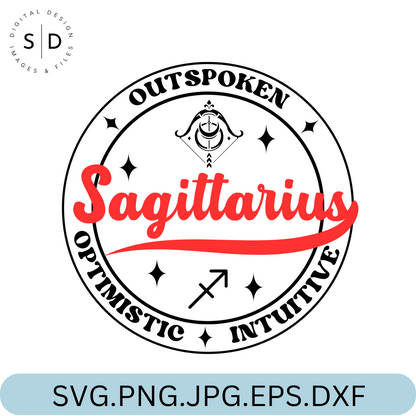 Sagittarius Zodiac Sign Round Frame Retro SVG