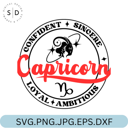 Capricorn Zodiac Sign Round Frame Retro SVG