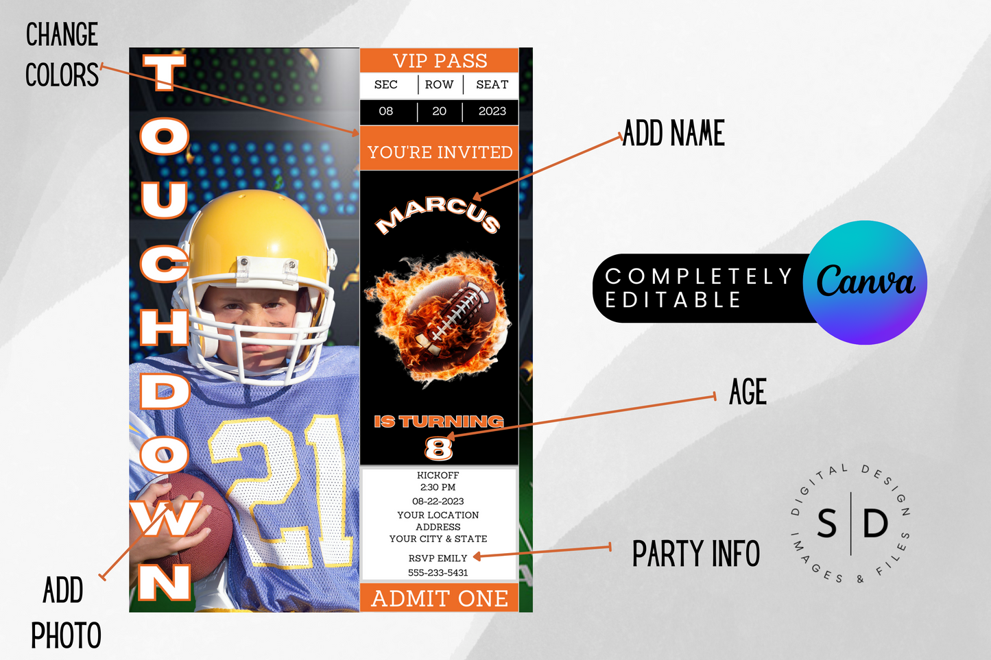 Football Ticket Birthday Party Invitation