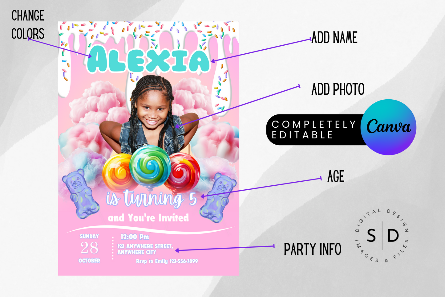 Cotton Candy Photo Birthday Party Invitation