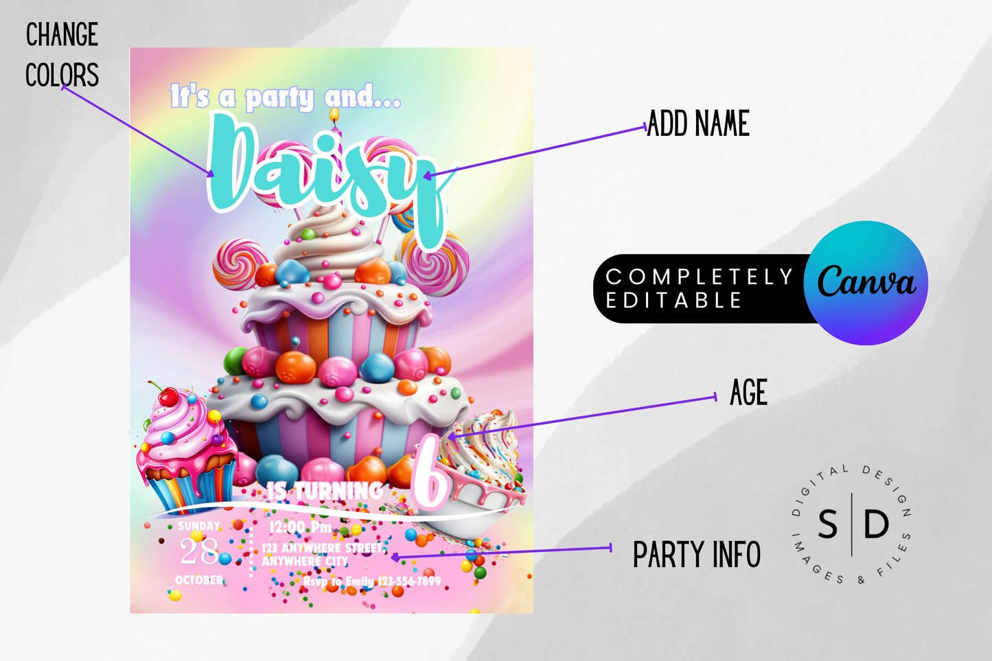 Candy Swirl Birthday Party Invitation