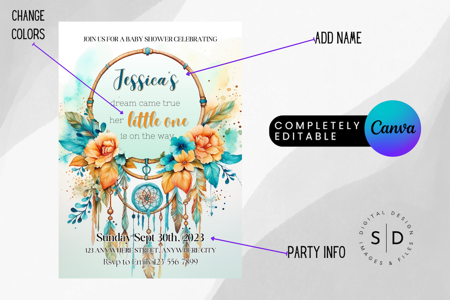 Dreamcatcher Come True Baby Shower invitation