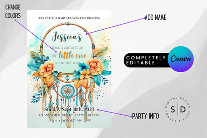 Dreamcatcher Come True Baby Shower invitation