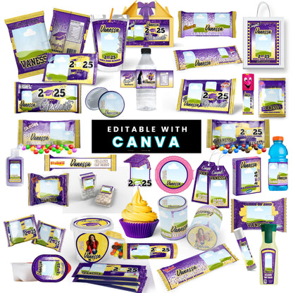 Congrats Class of 2025 – Purple & Yellow Graduation Party Favor Bundle