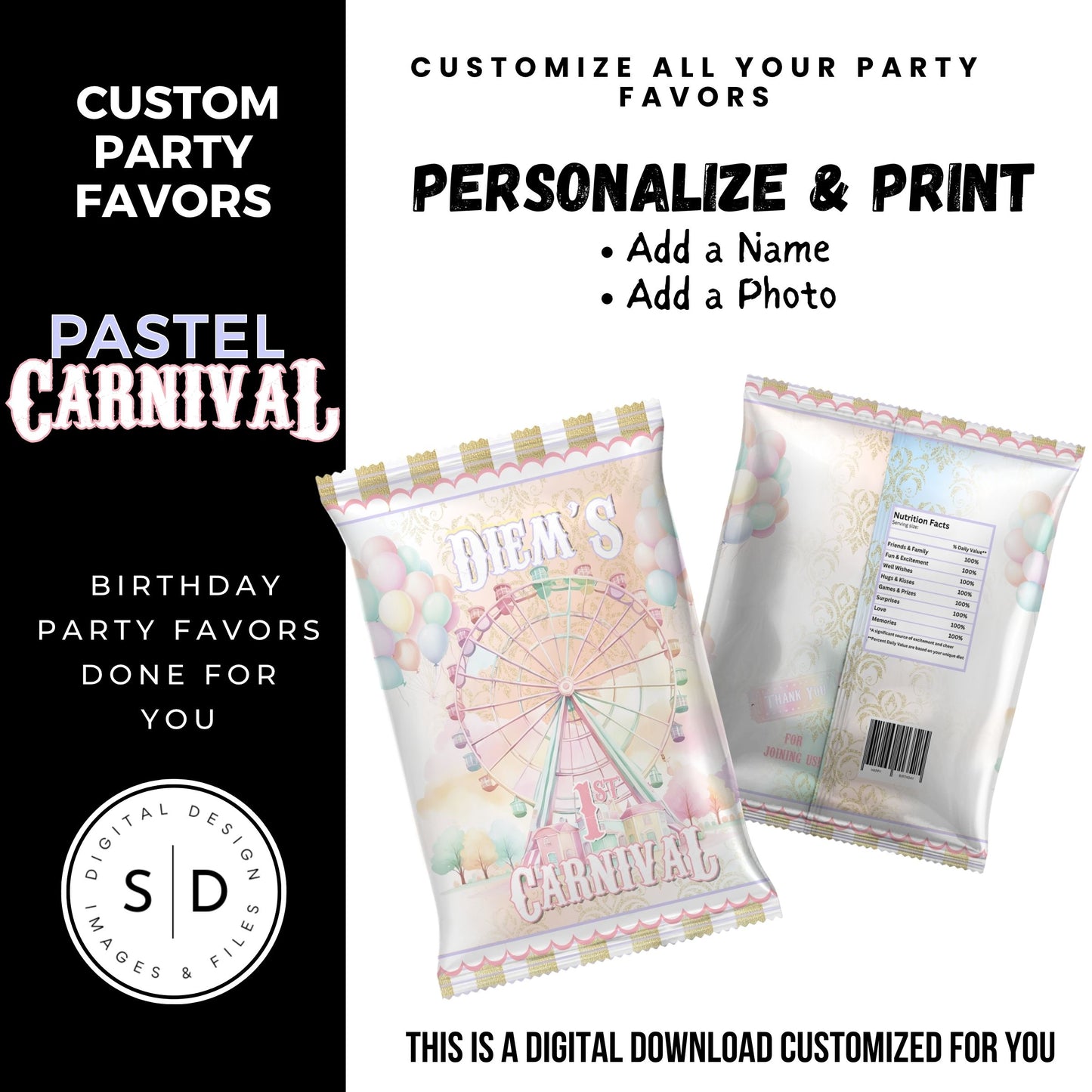 Pastel Carnival Birthday Party DFY Favor Bundle