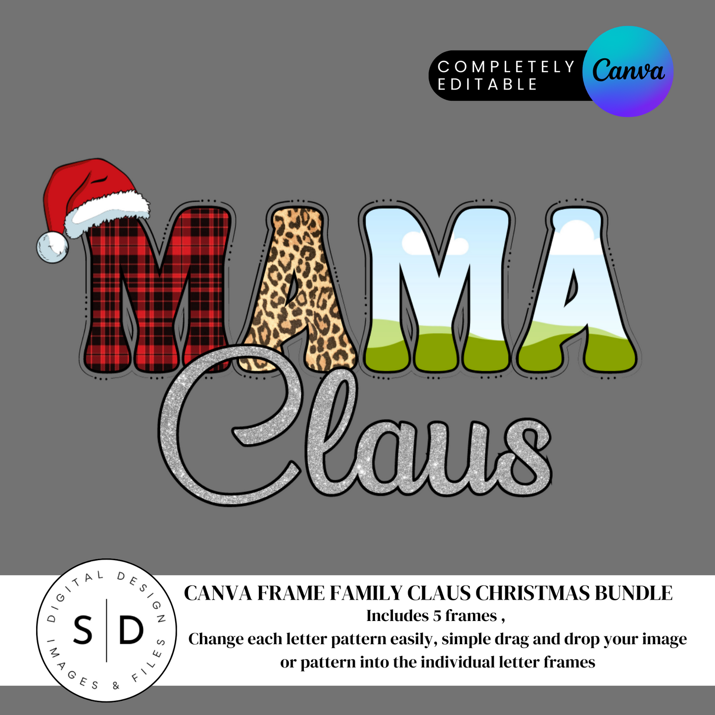 Family Claus Canva Frames Bundle - Printable & Sublimation Art Template