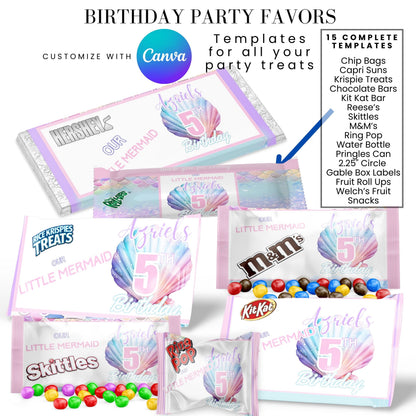 Mermaid Scales Pastel Birthday Party Favor Templates Bundle