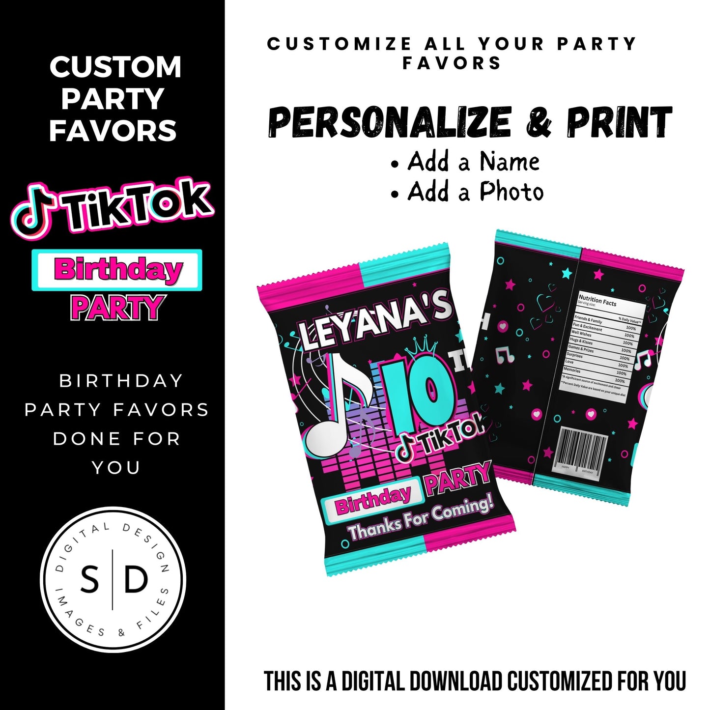 Tik Tok Social Media Party Printable Favor Designs DFY