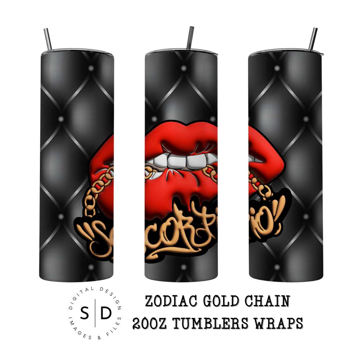3D Gold Chain Zodiac Tumbler Wrap Bundle