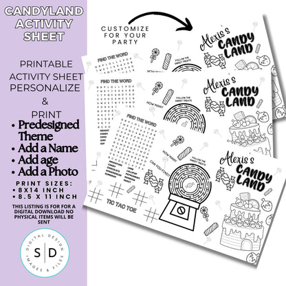 Candy Land Birthday Party Activity Sheet