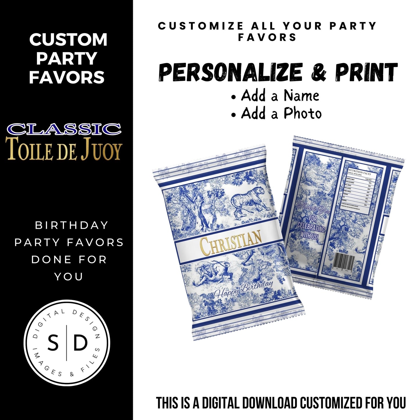 Classic Toile De Juoy Blue Party Printable Favor Designs DFY