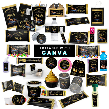 Welcoming Little Prince Baby Shower Canva Templates Bundle