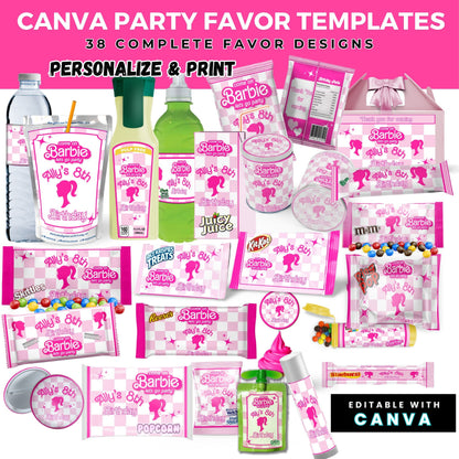 Let's Go Party Retro Barbie Birthday Party Favor Templates