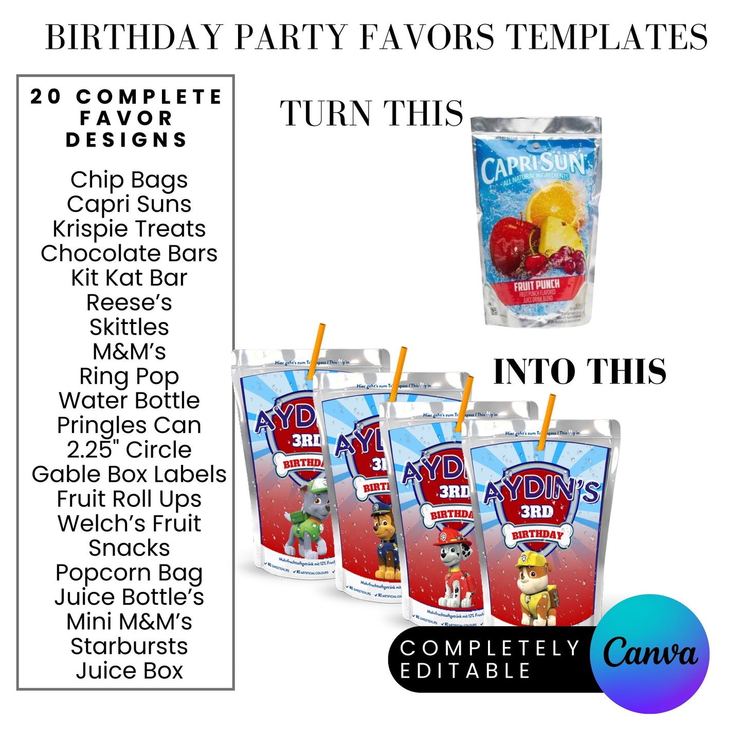 Blue Puppy Patrol Birthday Party Favor Templates Bundle