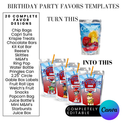 Blue Puppy Patrol Birthday Party Favor Templates Bundle