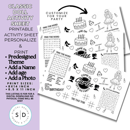 Fashion Doll Birthday Party Activity Sheet