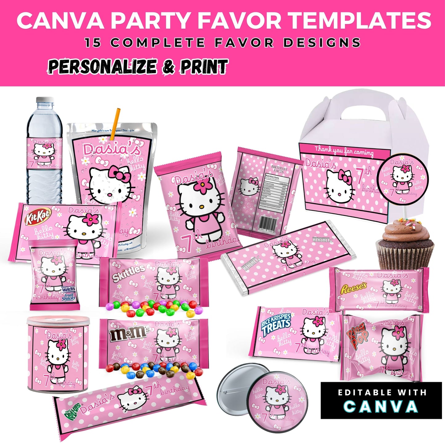 Kitty Birthday Party Favor Templates Bundle