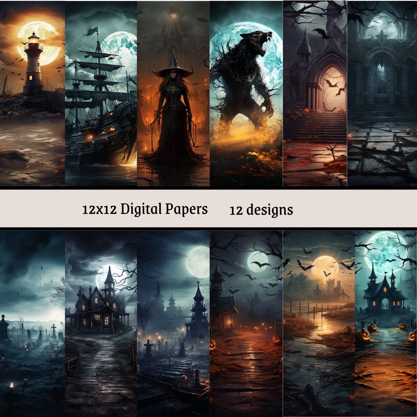 Scary Halloween Background 12x12" Papers