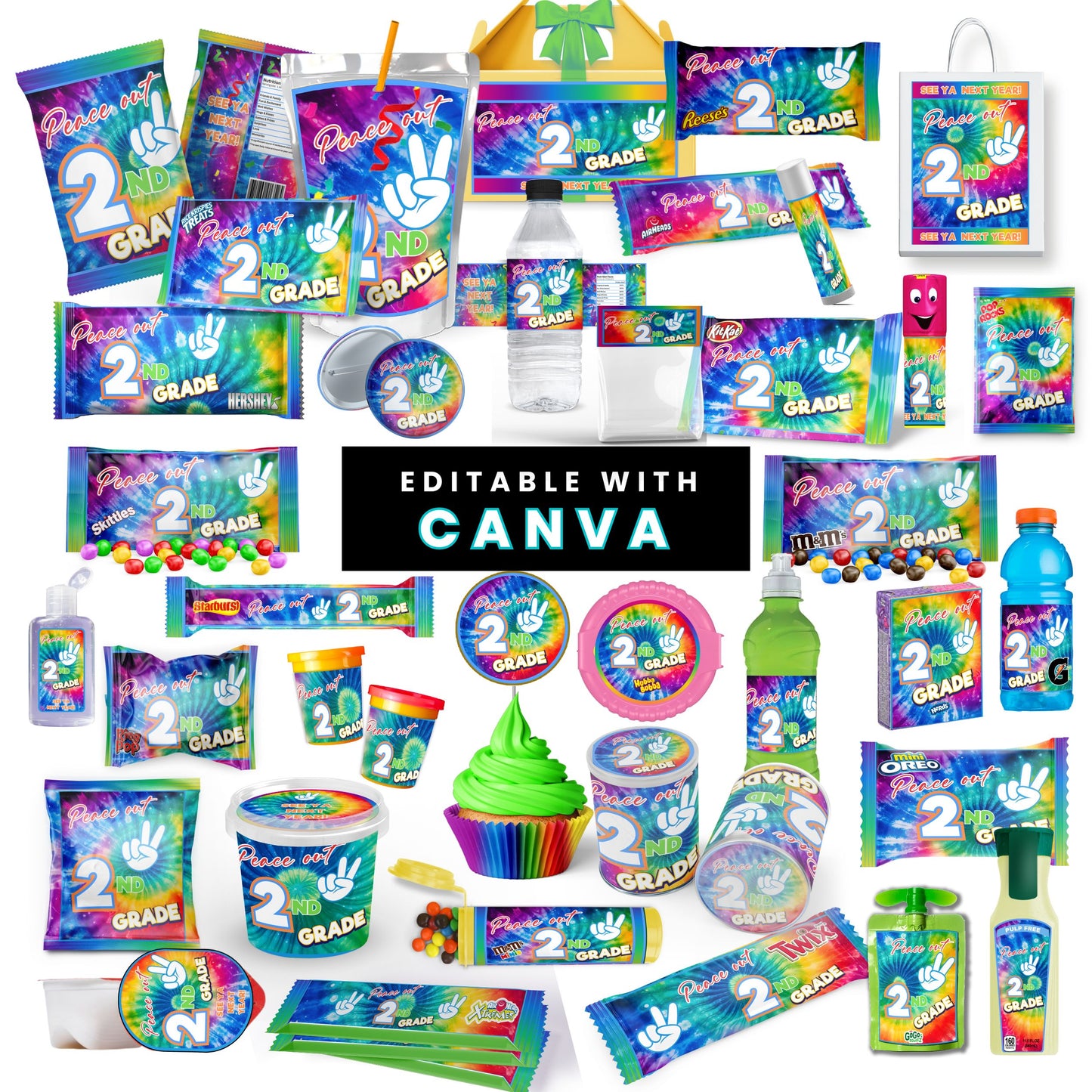 ✌️ Peace Out End of Year Party Favor Canva Template Bundle