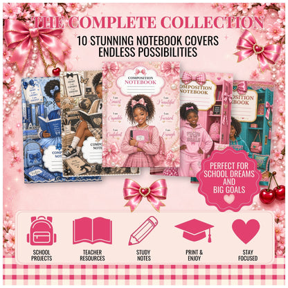 Coquette & Preppy Composition Notebook Cover Bundle | 10 Luxury School Cover Designs