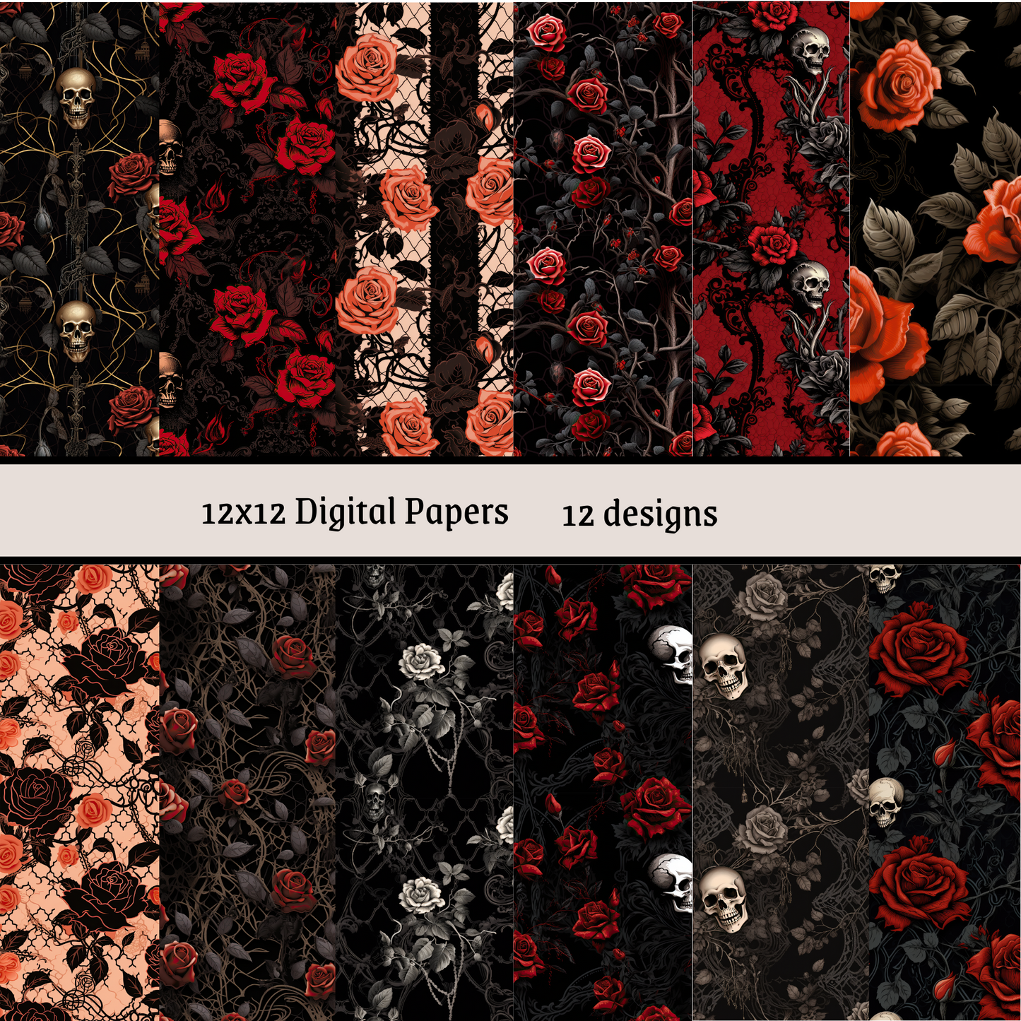 Gothic Roses Vol 2 roses seamless patterns 12x12" Papers