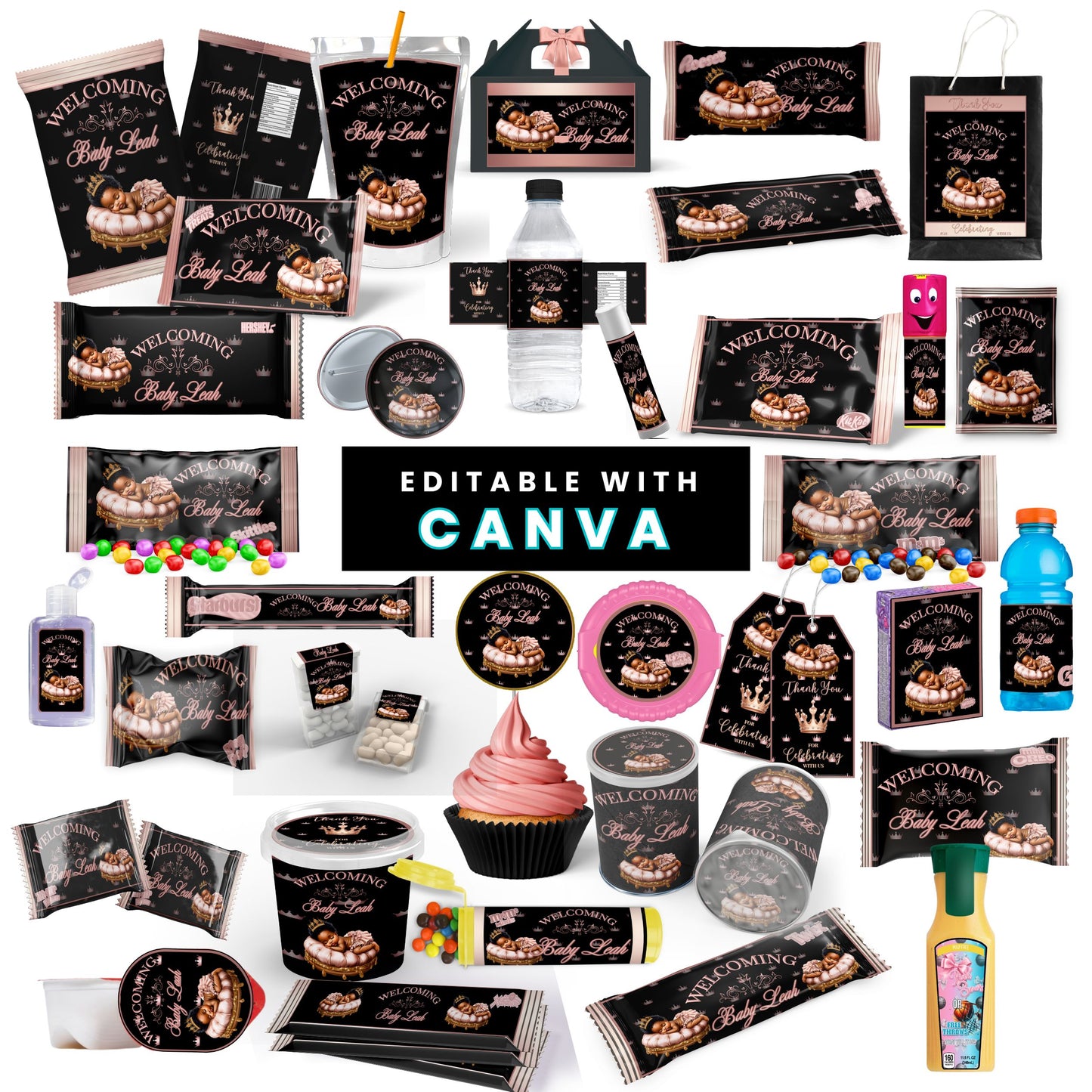 Welcoming Little Princess Baby Shower Canva Templates Bundle