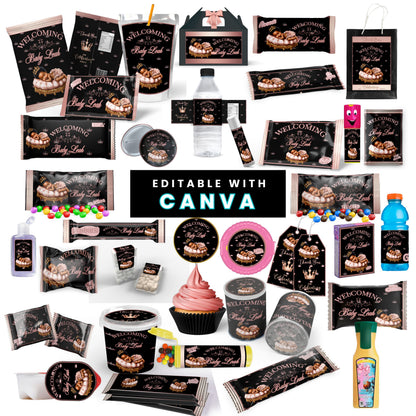 Welcoming Little Princess Baby Shower Canva Templates Bundle