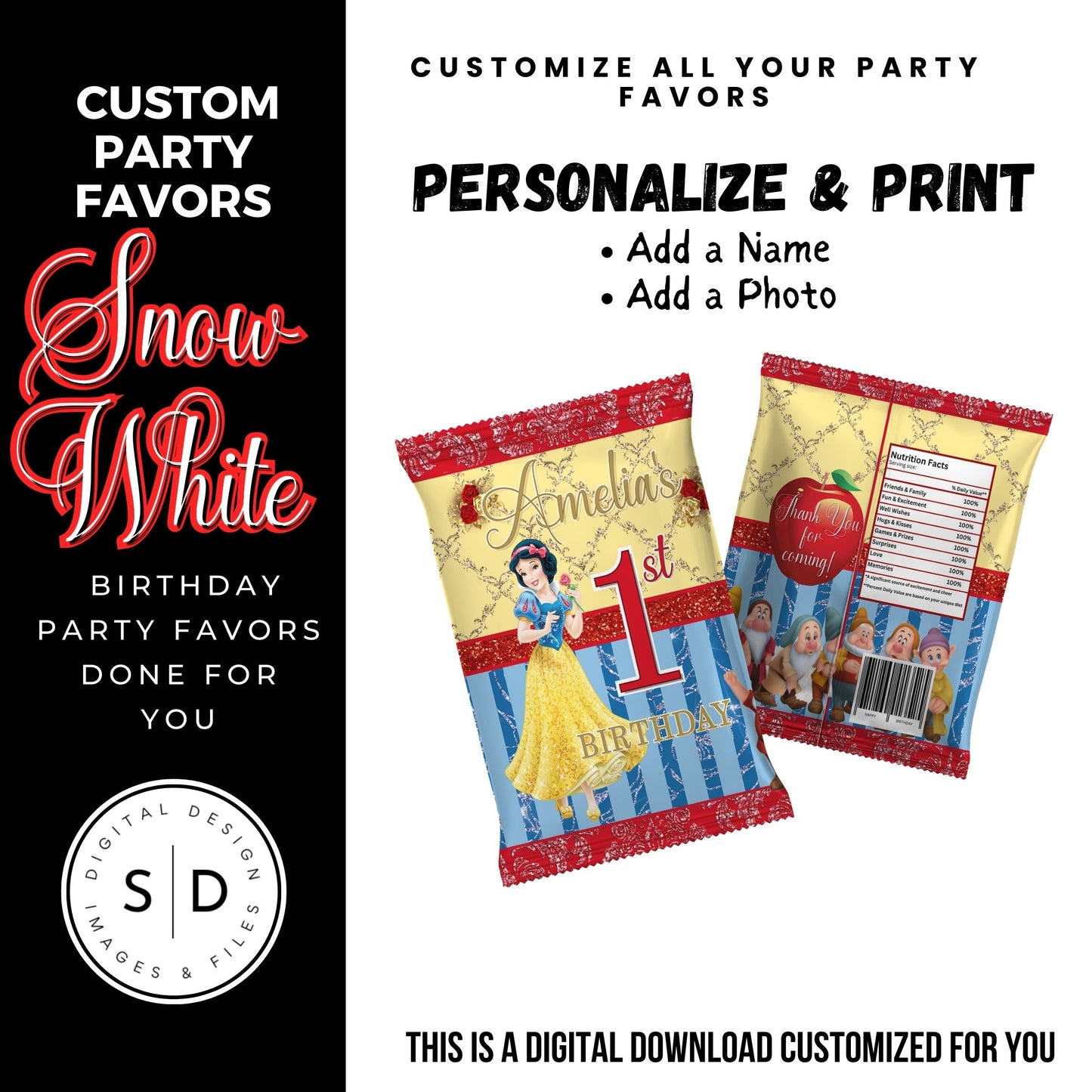 Snow White Party Favor Templates Bundle
