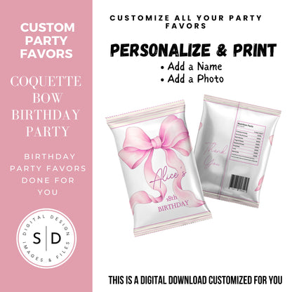 Pink Coquette Bow Party Favor Canva Template Bundle 🎀✨