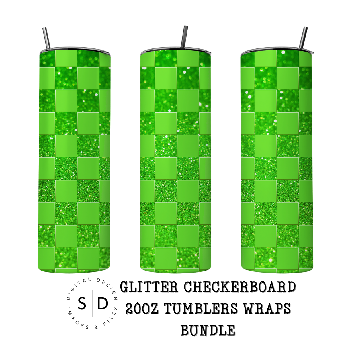 Glitter Monochromatic Checkerboard Tumbler Wrap Bundle