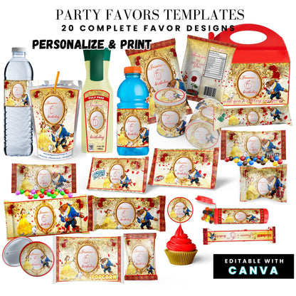 Be Our Guest Belle Party Favor Templates Bundle