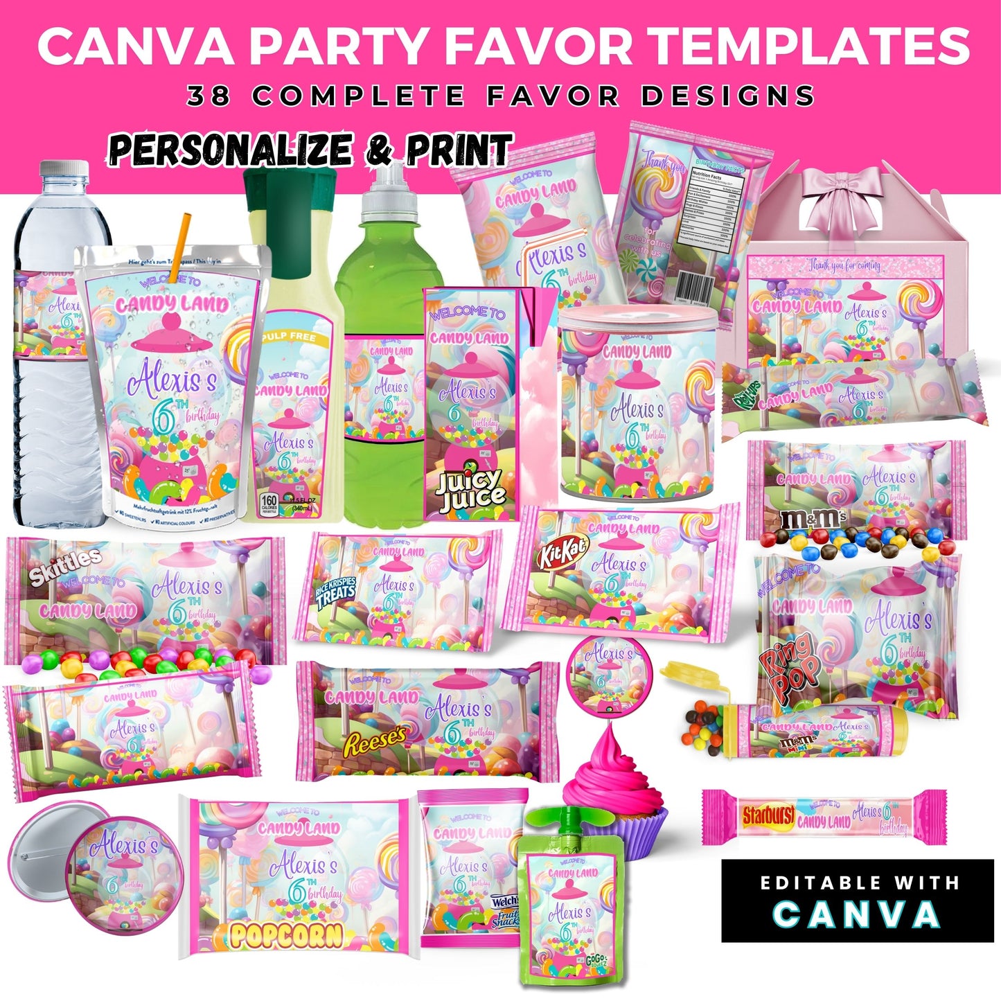 Candy Land Sweets Birthday Party Favor Templates